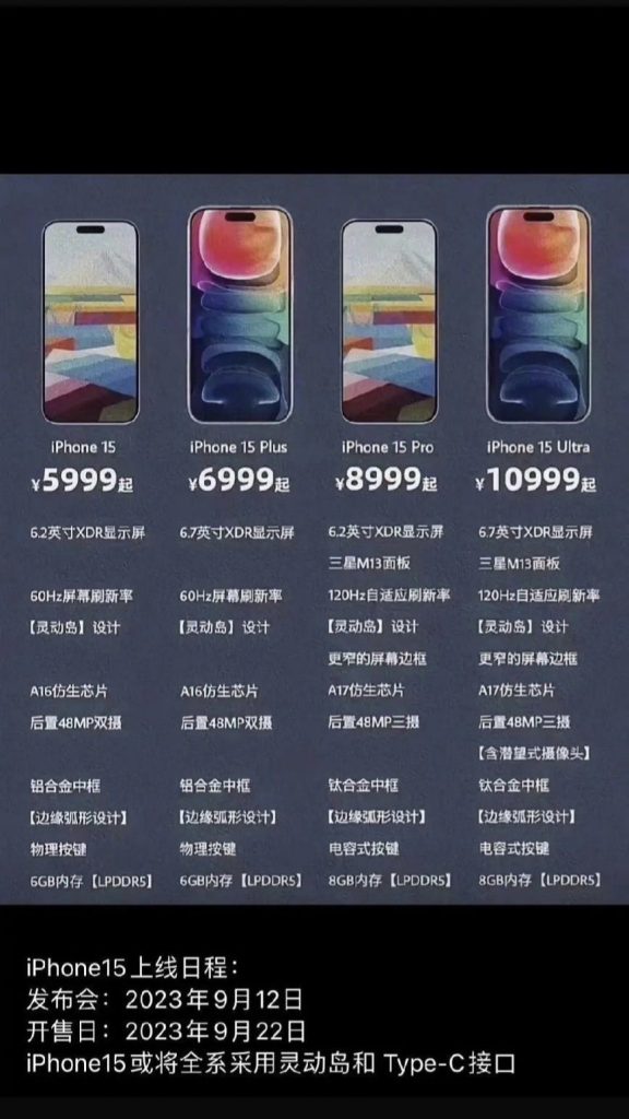 iPhone 15 价格