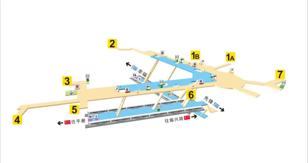 1、2号线换乘站和平桥站示意图